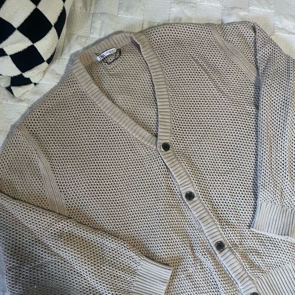 Zara Tan Textured Cardigan Sweater - Picture 3 of 4